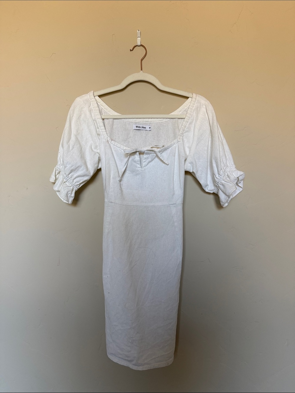 With Jean White Juliette Square-Neck Midi Dress with Puff Sleeves